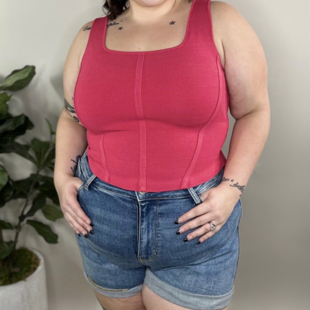 NWT LISTICLE Corset Bodycon Style Piping Square Neck Flattering Crop Top - Picture 7 of 15